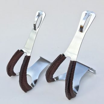 davtus Pedalhaken Fusskorb Paar Vintage mit Lederschutz braun Gr. L